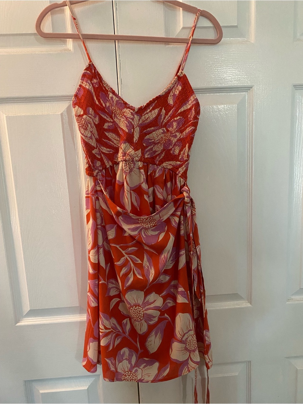Red Floral Spaghetti Strap Wrap Sundress